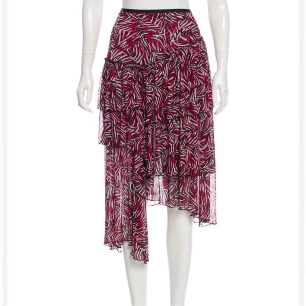 100%Silk Diane Von Furstenbug frilly asymmetrical animal print skirt.Size 8